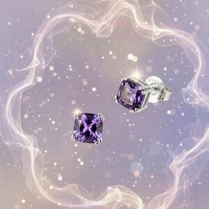 AAQUATIF AAA Amethyst 6mm Cushion Earrings • White Rhodium • Signed AA+Q